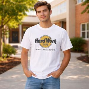 Hard Work Cafe T Shirt Vintage Norfolk Middle School Made in USA Single Stitch L